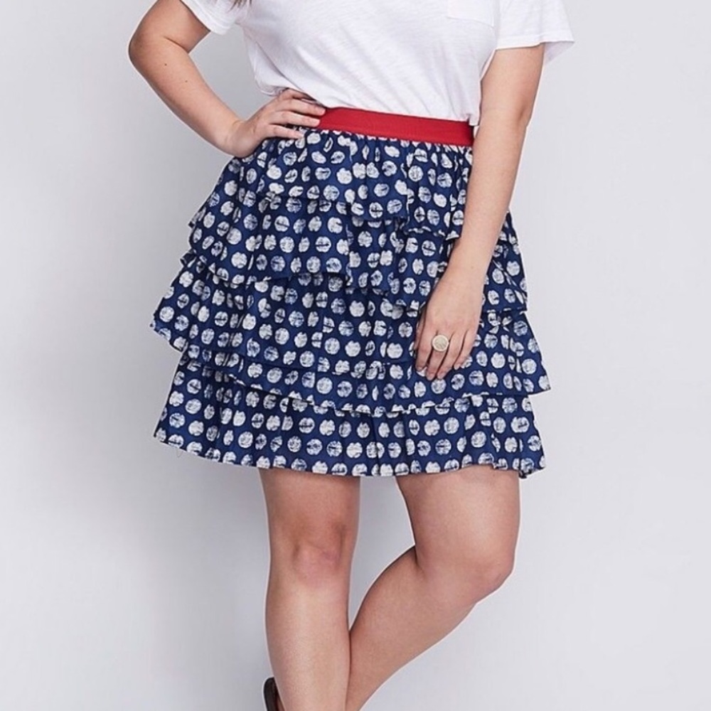 Lane Bryant Ruffle Skirt Blue White Dots 18/20 NWT